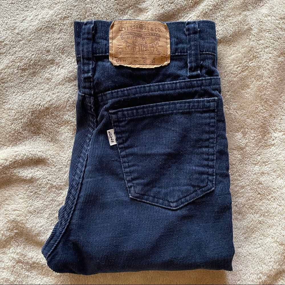 Vintage Navy Levi’s 419 1517 Corduroys White Tab Boys Size 12 Waist 24 Slim